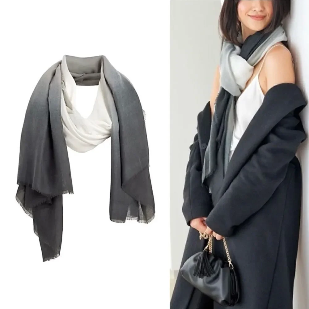 NWT-Cushnie One Size Grey Horizon Ombre Scarf Women's Rachel Zoe Curateur Box